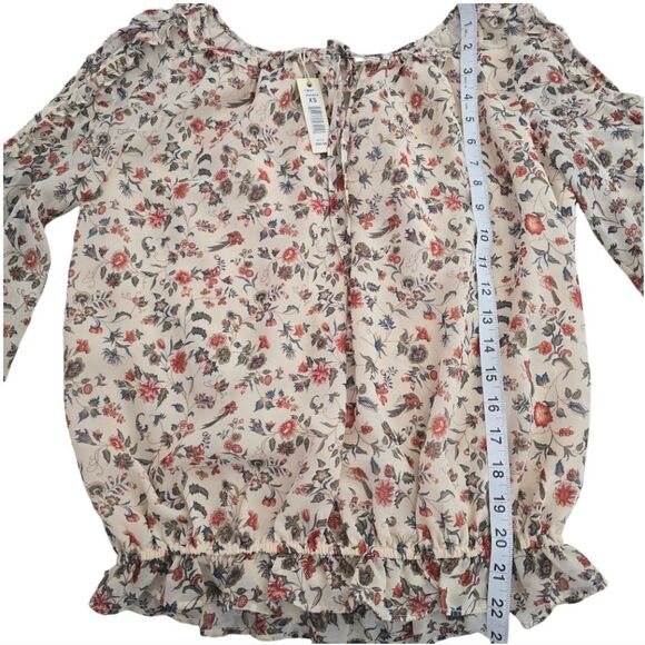 Max Studio -602 Georgette Elbow Sleeve Cold Shoulder‎ Blouse Cream Floral XS - Picture 11 of 12